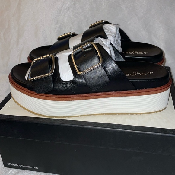 NWT J/SLIDES BOWIE Black Leather Sandal - Picture 10 of 13